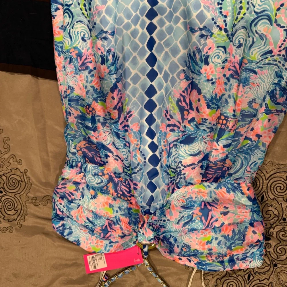 Lilly Pulitzer Blue Pink Floral Strapless Maxi Dress - Picture 3 of 9